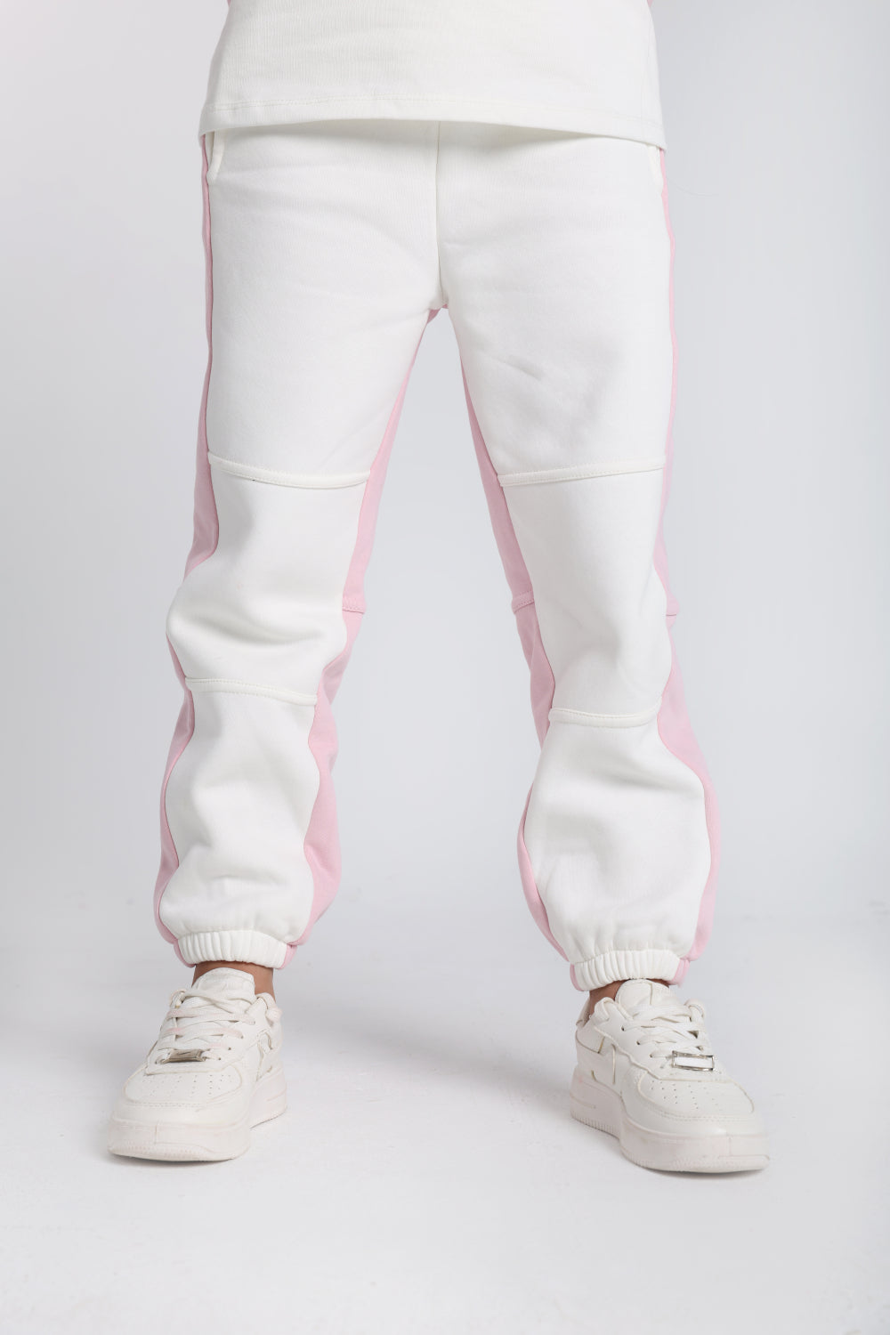girls cotton sweat pants – offwhite & pink