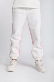 girls cotton sweat pants – offwhite & pink