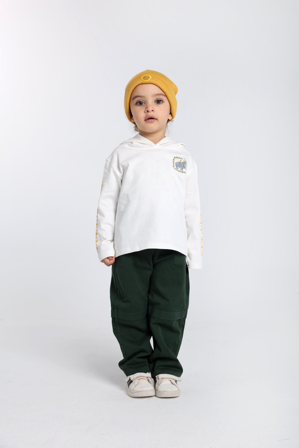 Unisex Acrylic Beanie - Mustard with Smiley Face Appliqued