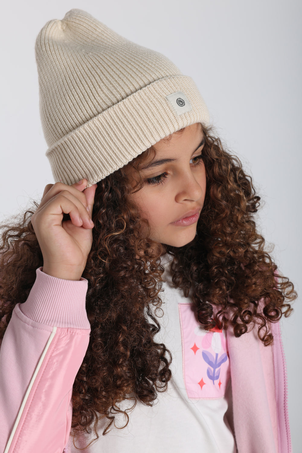 Unisex Cozy Blend Beanie – Beige with Happy Smiley