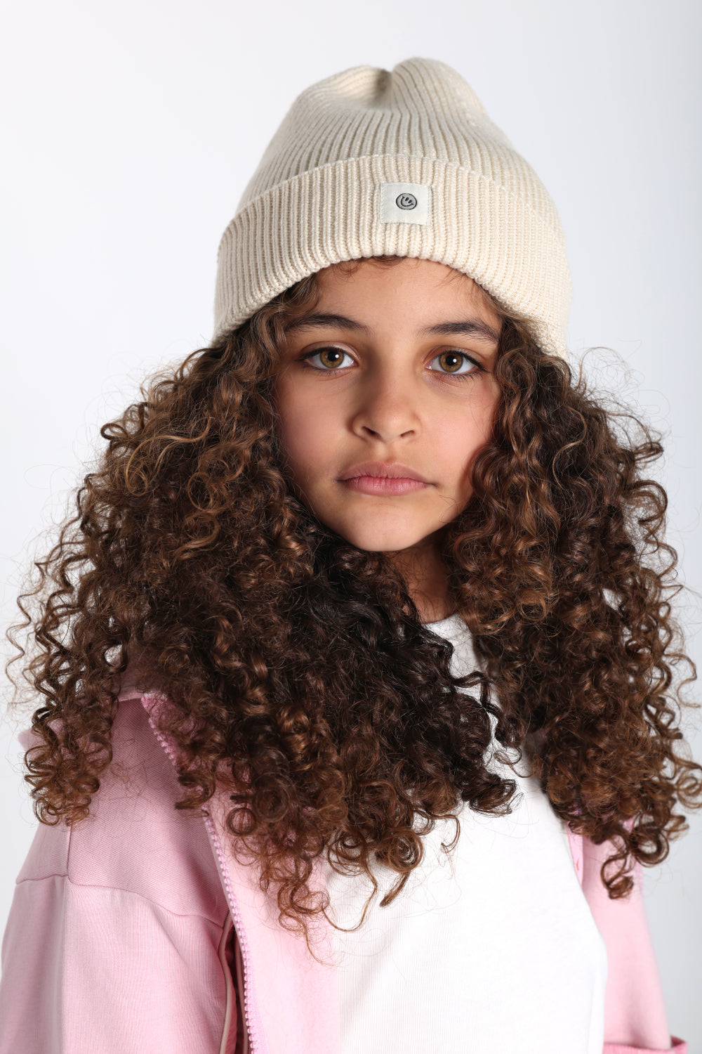 Unisex Cozy Blend Beanie – Beige with Happy Smiley
