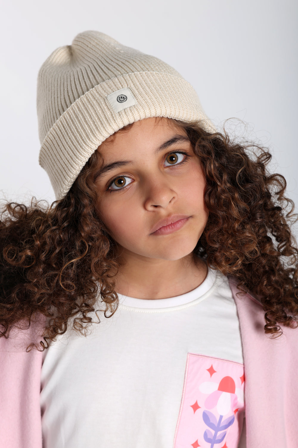 Unisex Cozy Blend Beanie – Beige with Happy Smiley