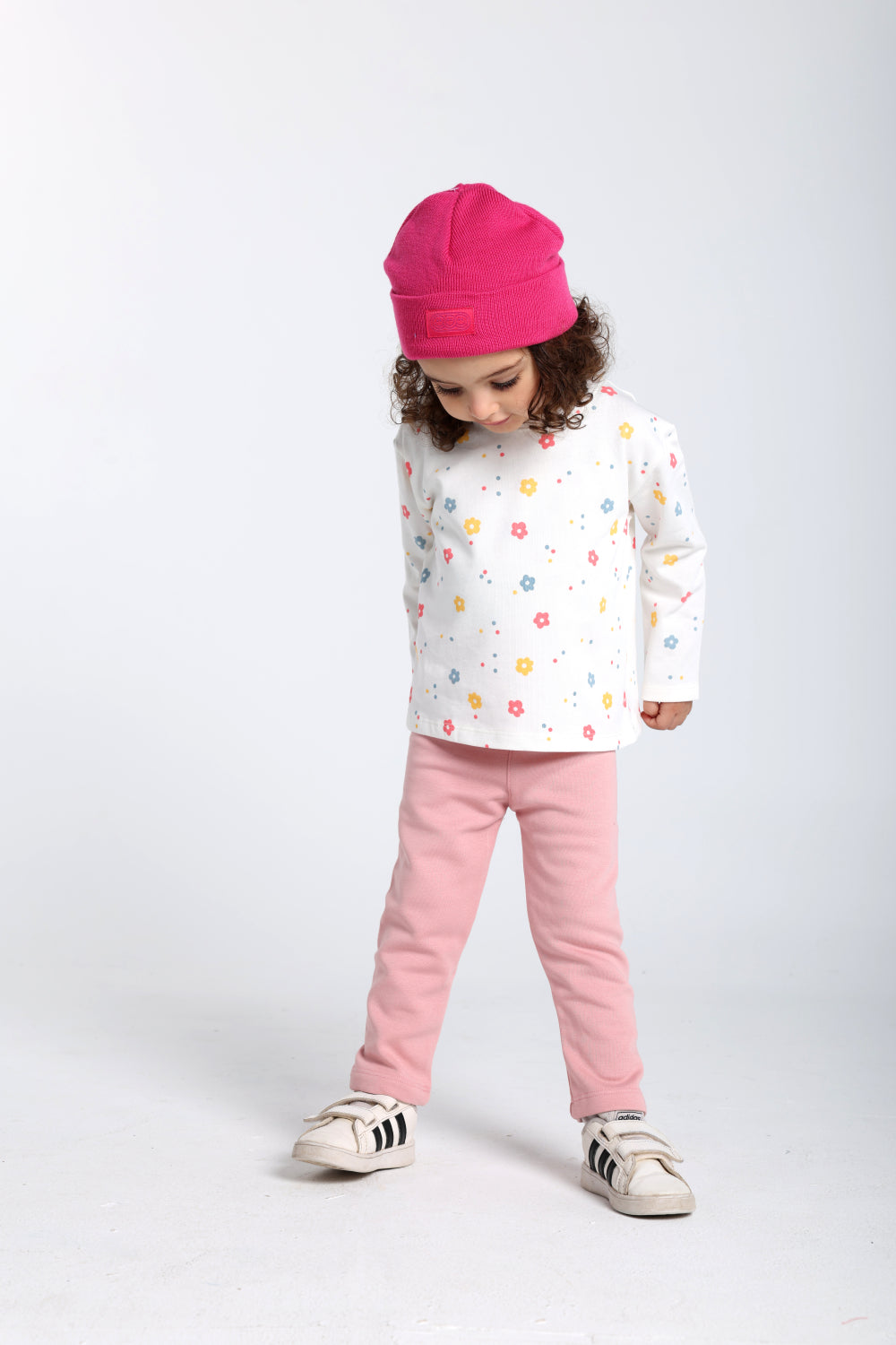 Girls Acrylic Beanie – Fuchsia with Triple Smiley Joy