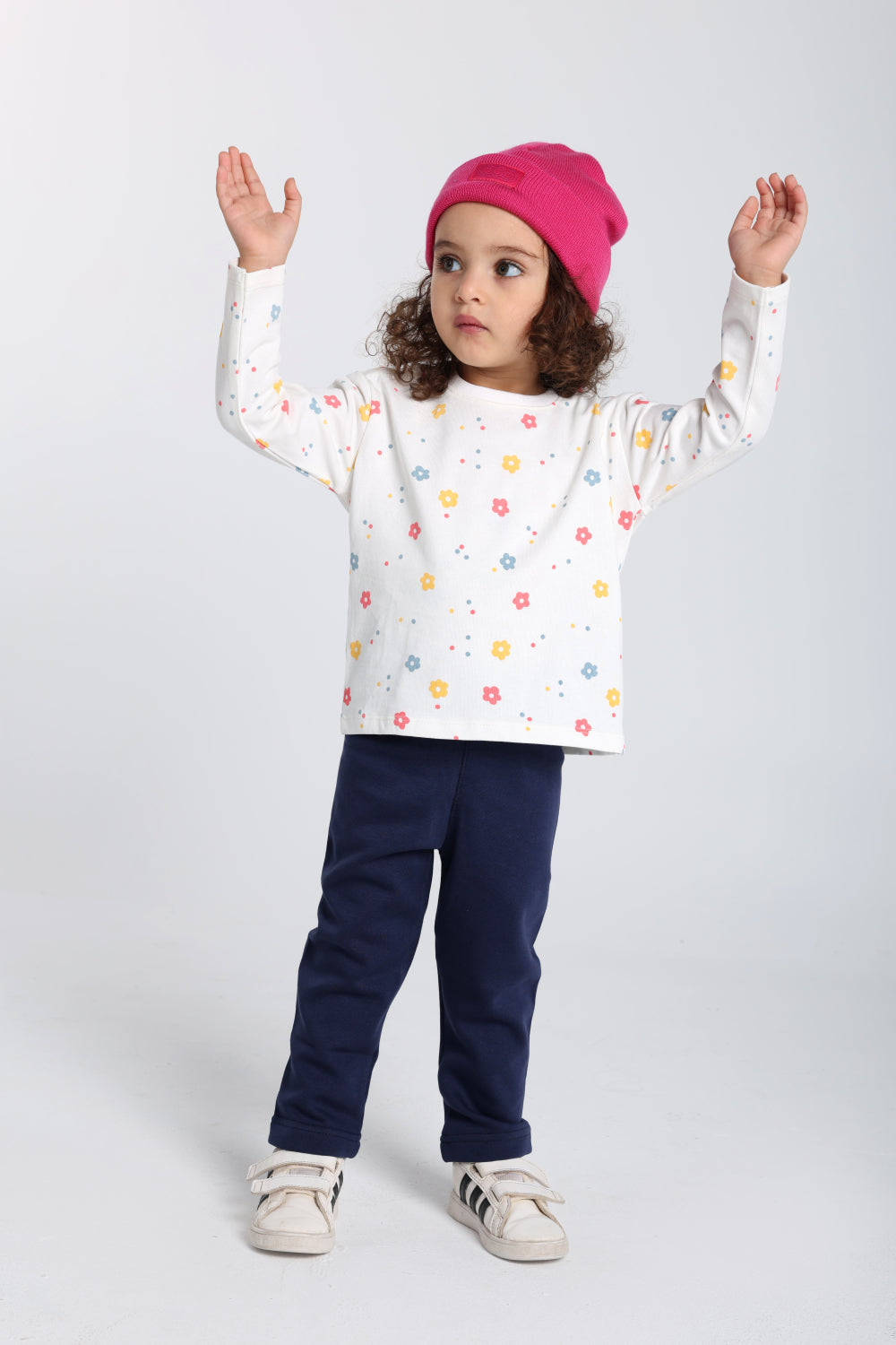 Girls Acrylic Beanie – Fuchsia with Triple Smiley Joy