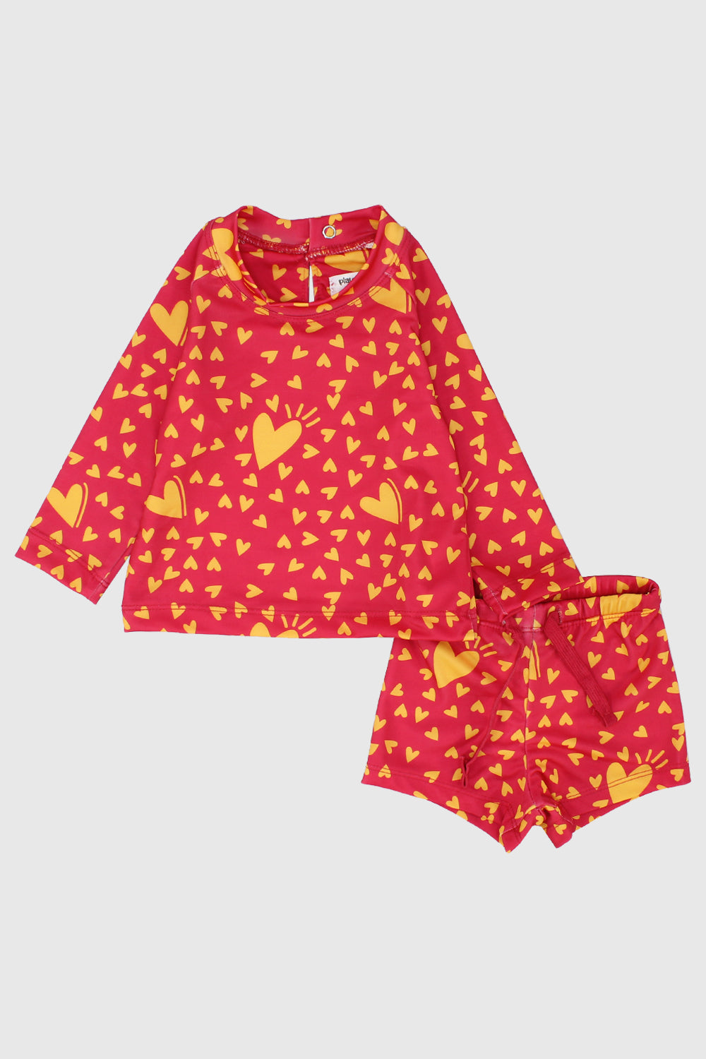 little hearts sleeved 2-piece swimsuit