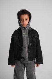 unisex black long-sleeved jean jacket