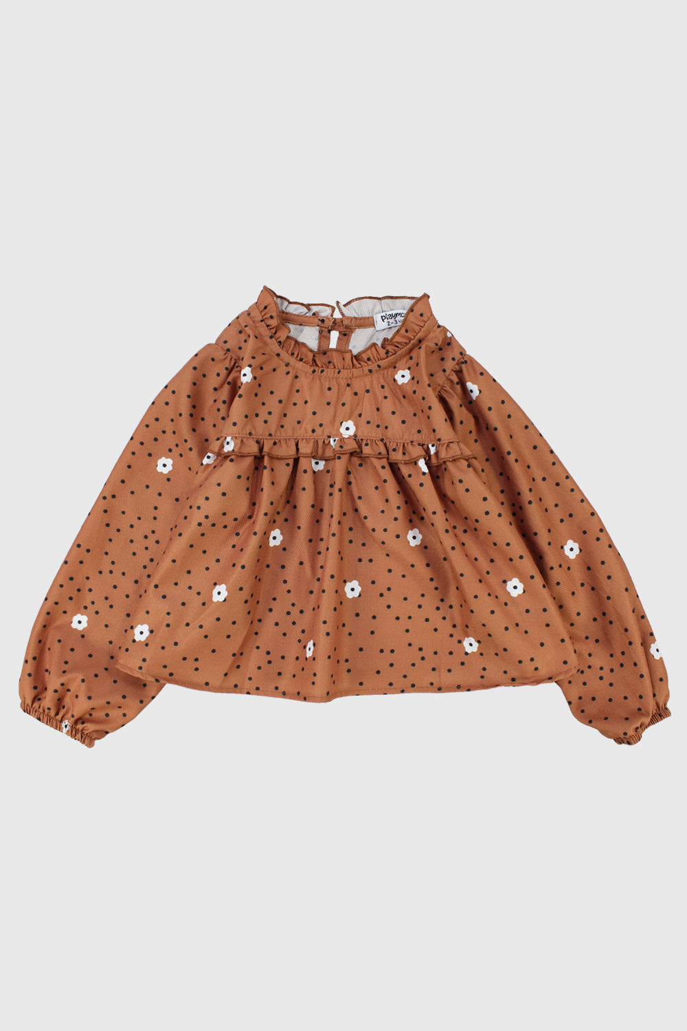 camel floral long-sleeved blouse