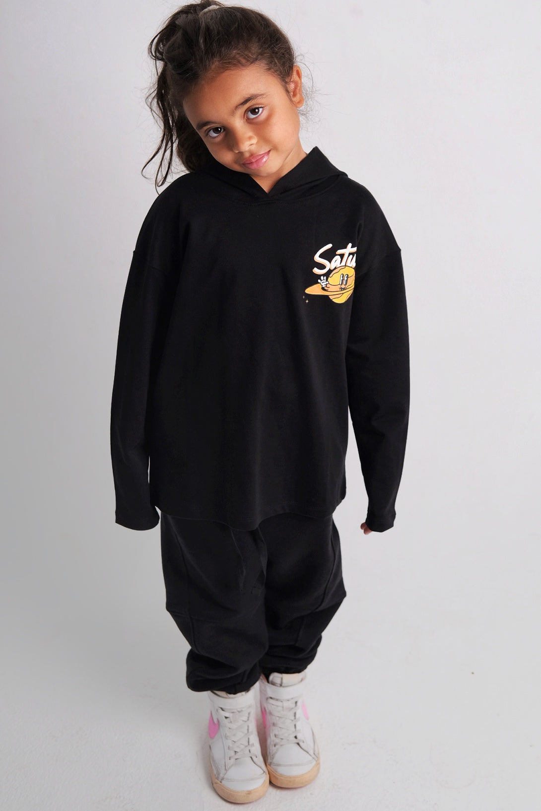 unisex saturn long-sleeved hooded t-shirt