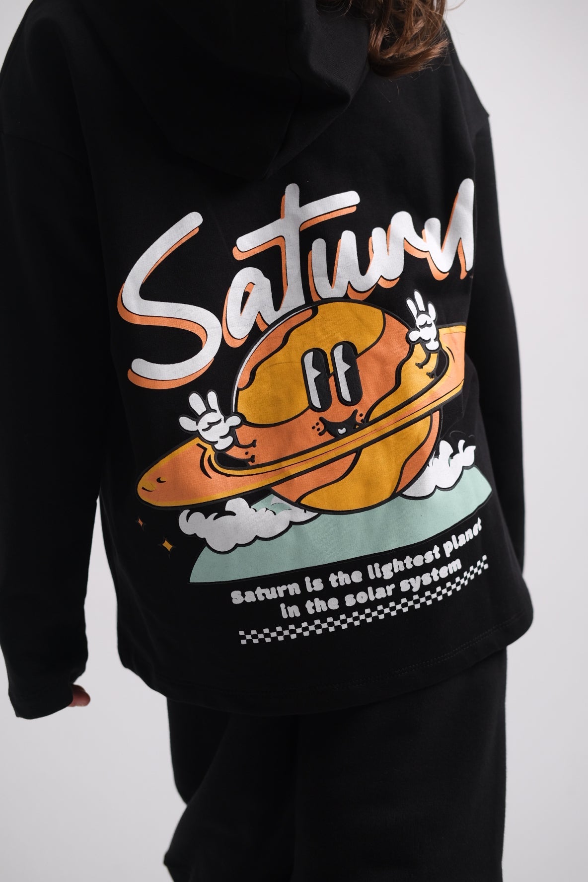 unisex saturn long-sleeved hooded t-shirt