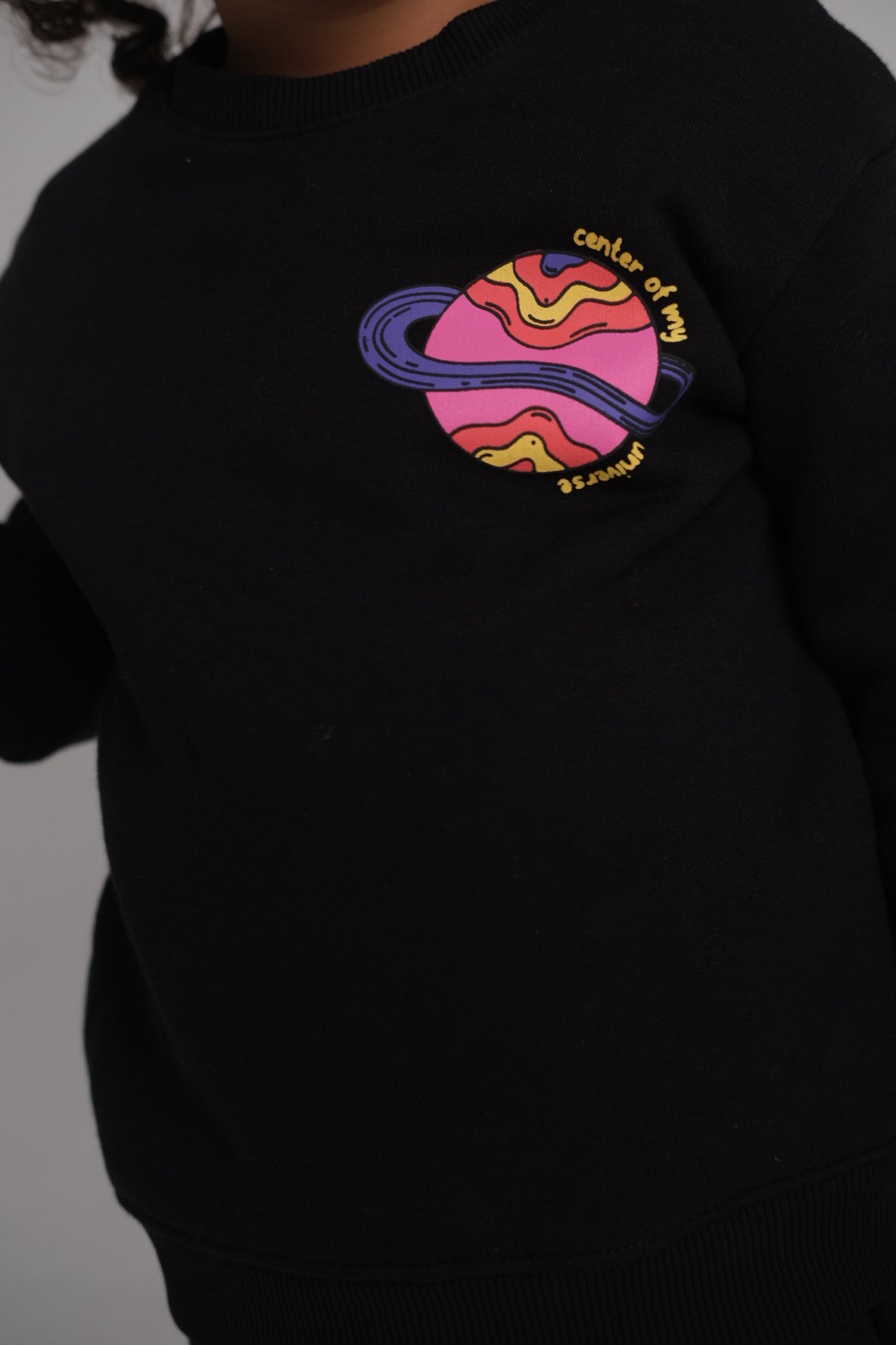 unisex "center of my universe" black long-sleeved sweatshirt - playmore