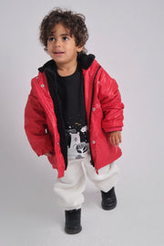 unisex red fur lined raincoat