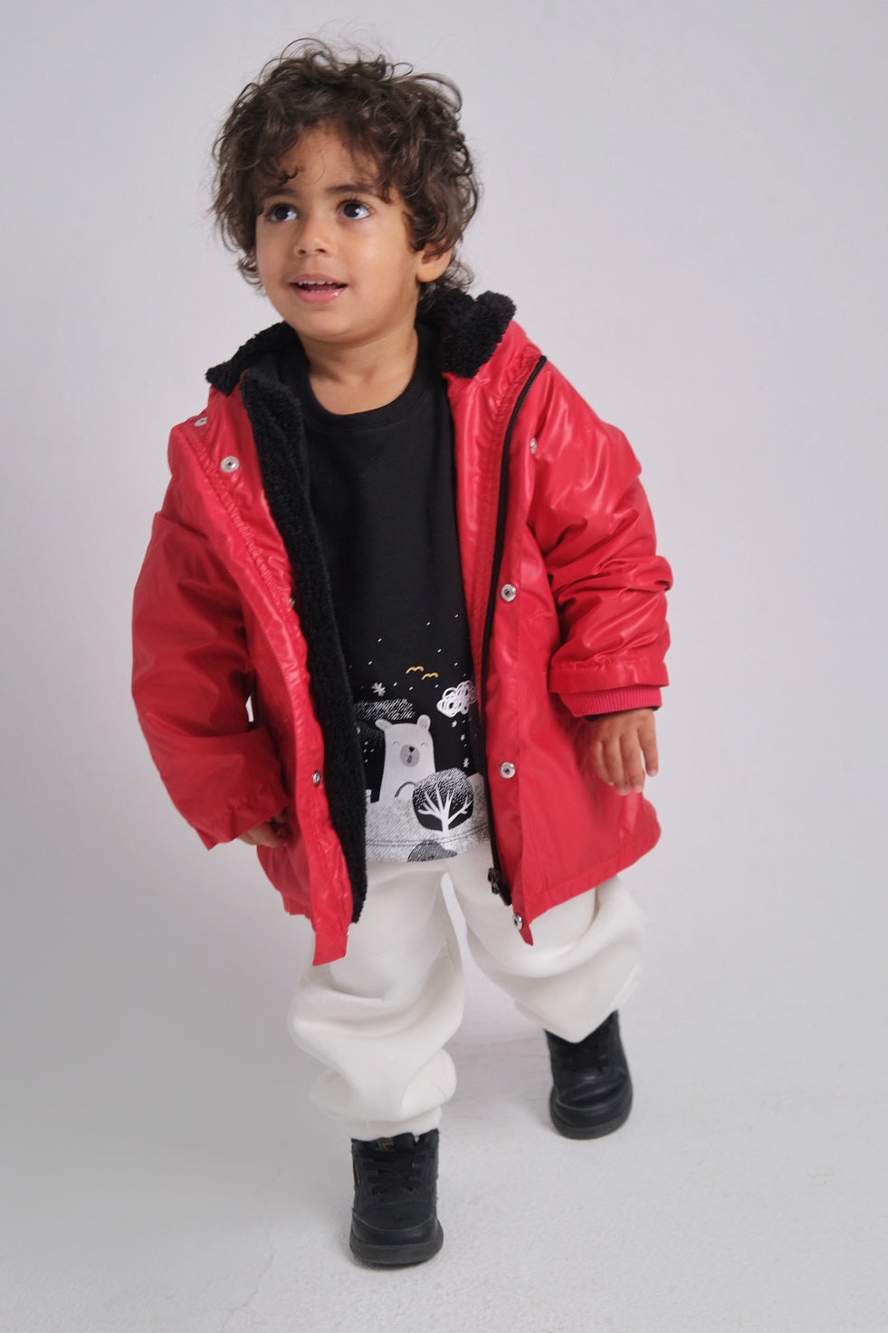 unisex red fur lined raincoat