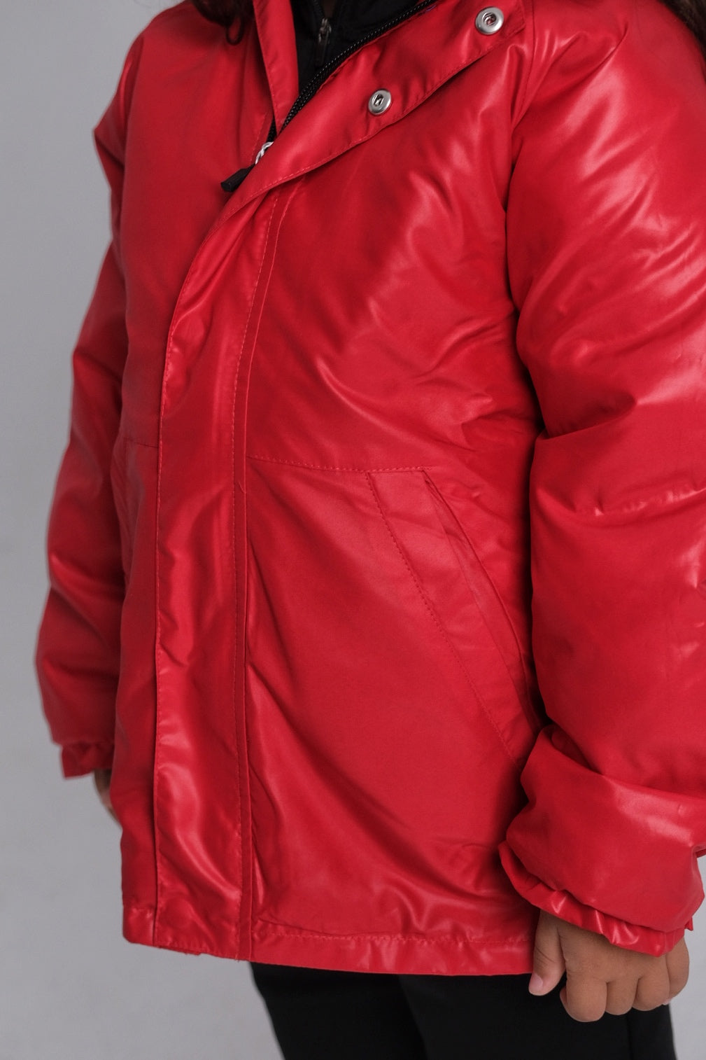 unisex red fur lined raincoat