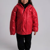 unisex red fur lined raincoat