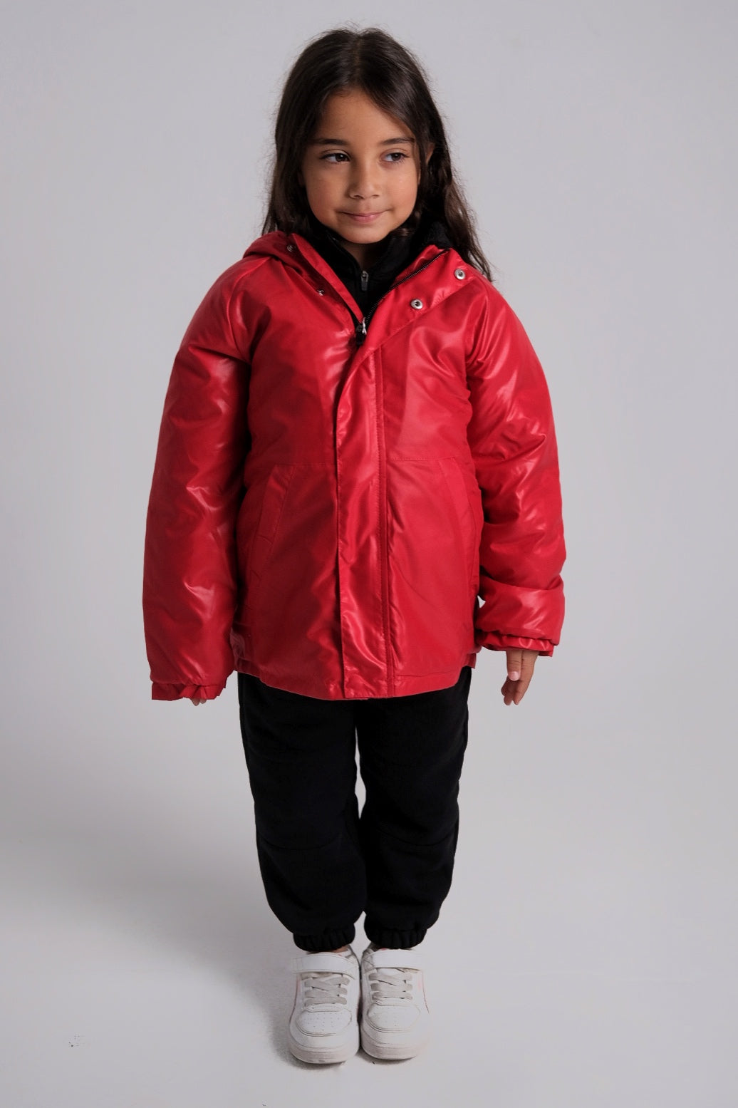 unisex red fur lined raincoat
