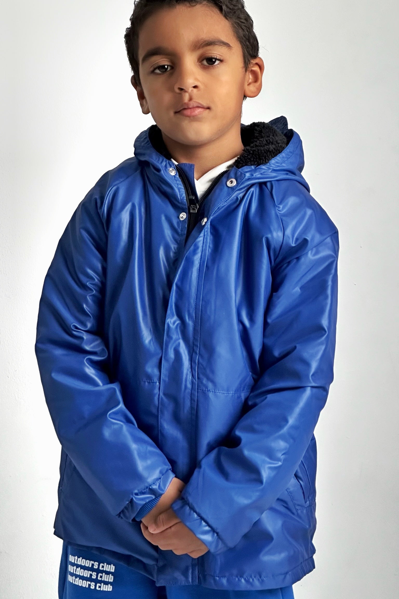 unisex blue fur lined raincoat