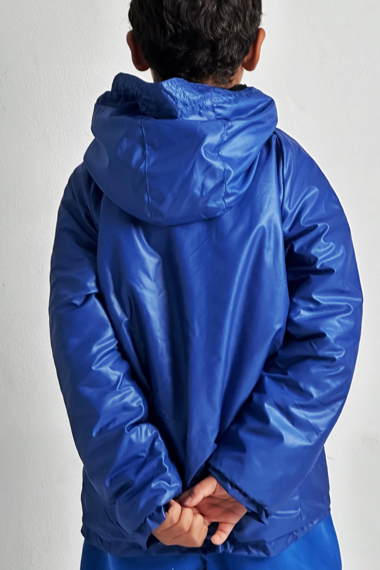 unisex blue fur lined raincoat