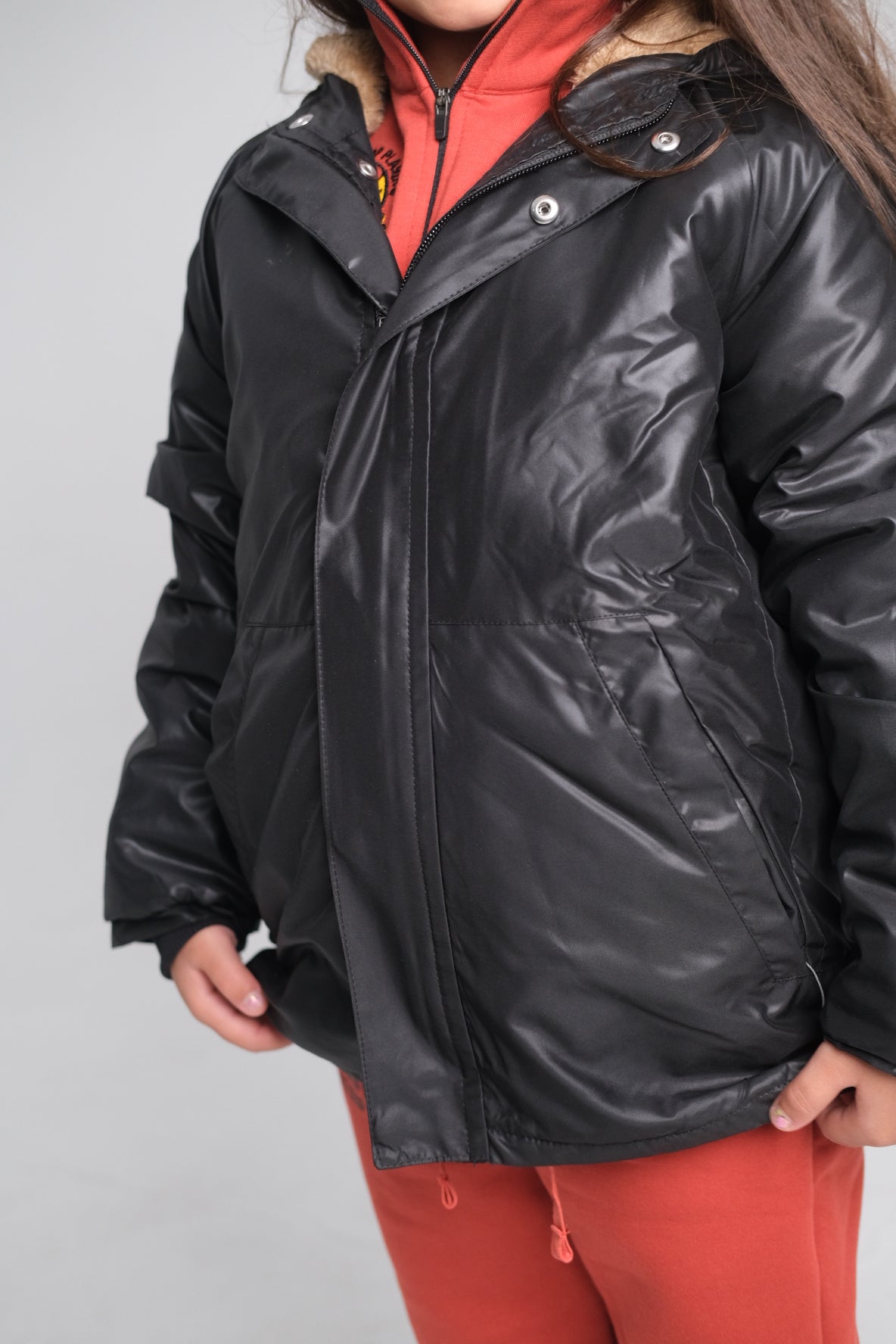 unisex black fur lined raincoat