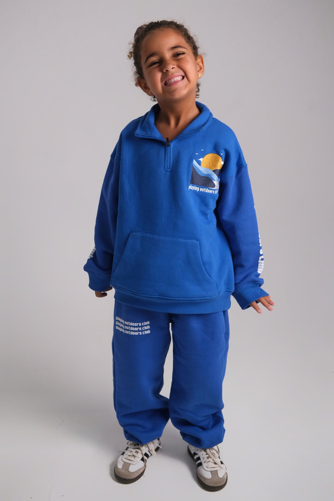 unisex blue "playing outdoors club" long-sleeved sweatshirt