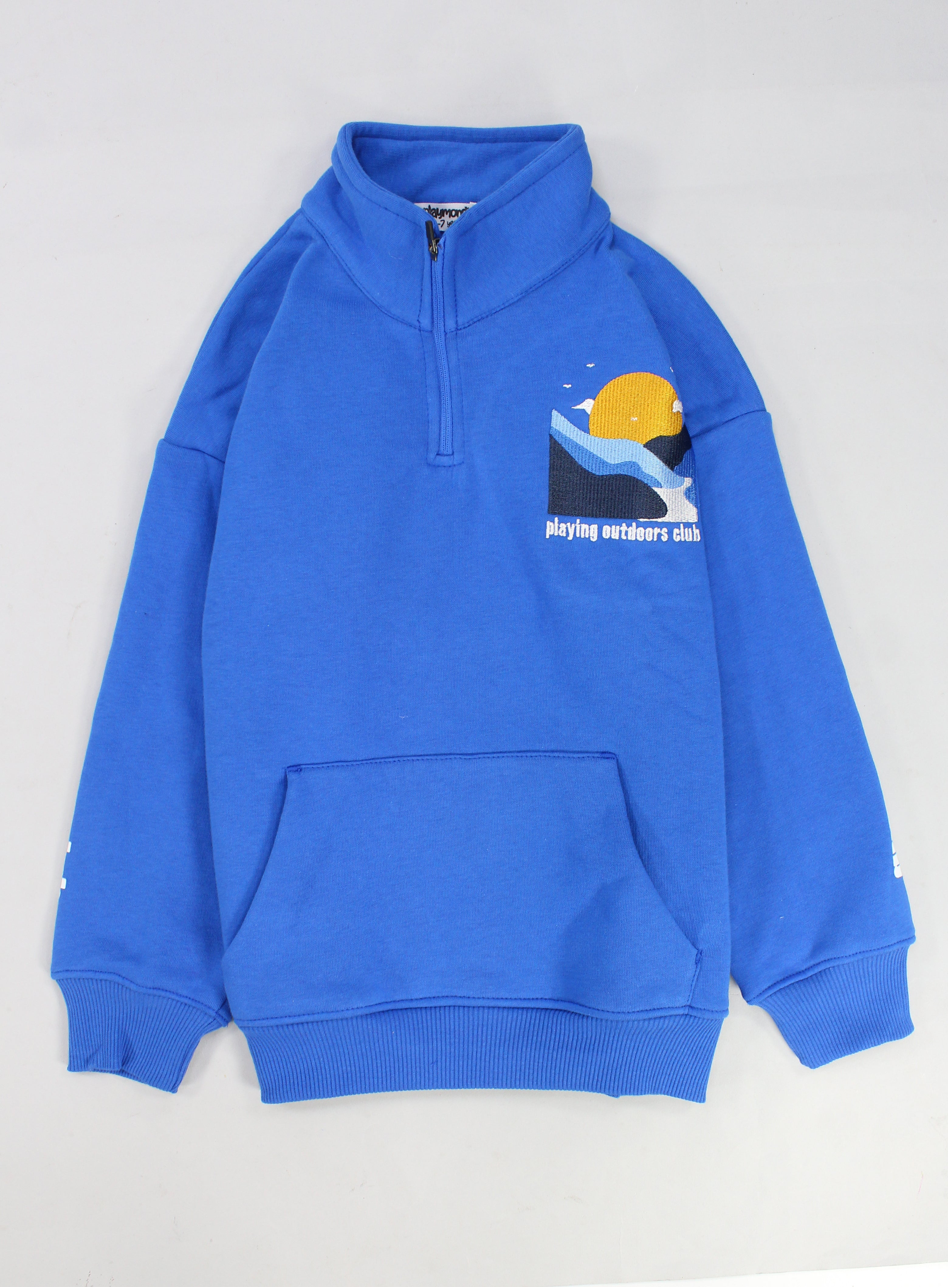 unisex blue "playing outdoors club" long-sleeved sweatshirt