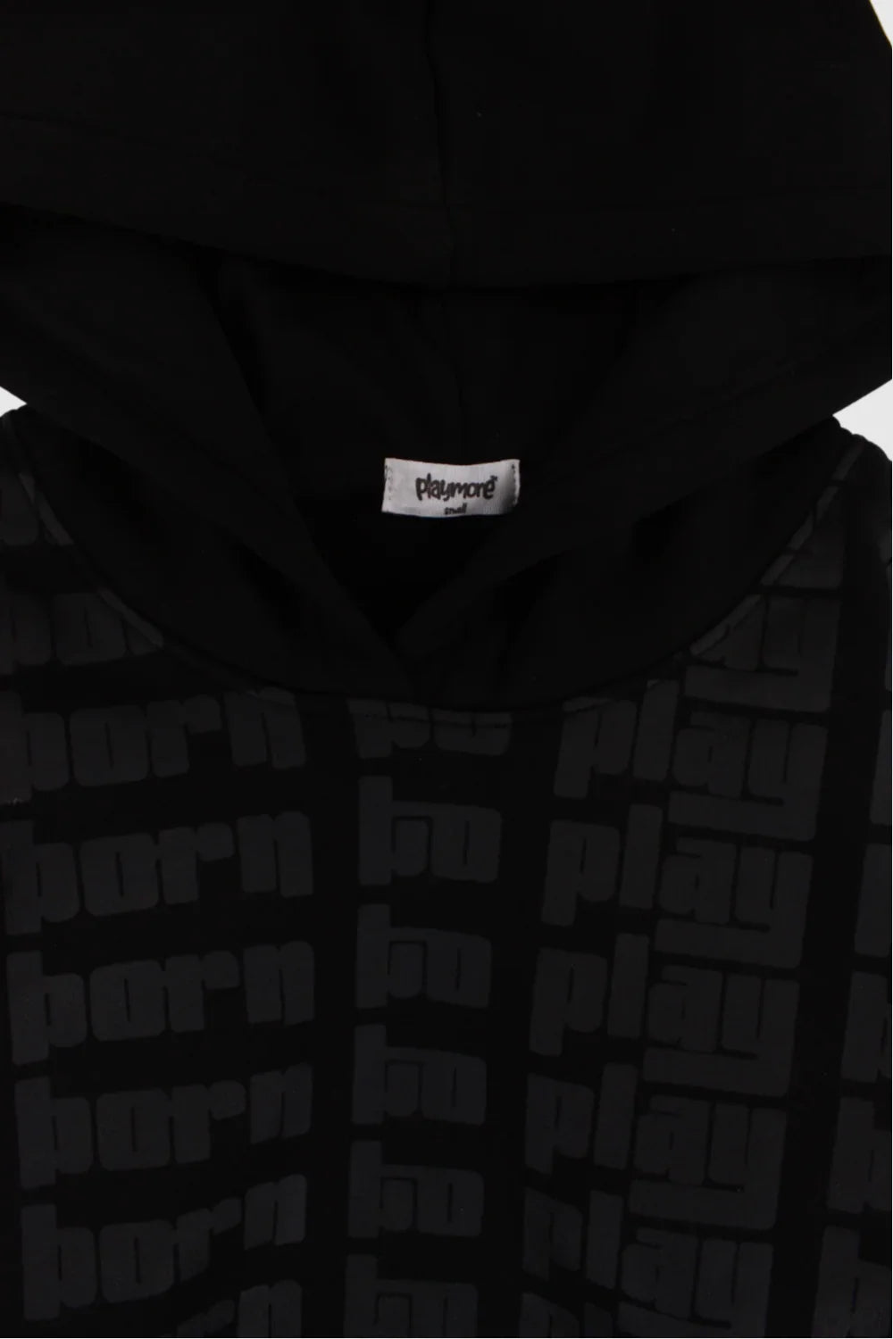 unisex black printed long-sleeved youth hoodie - playmore