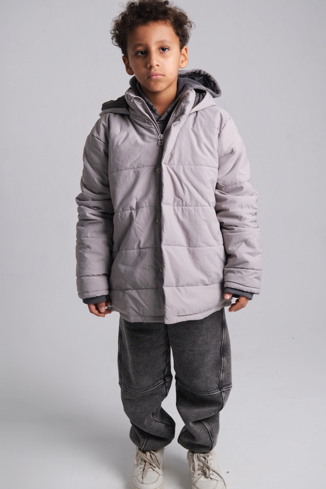 unisex grey puffer jacket