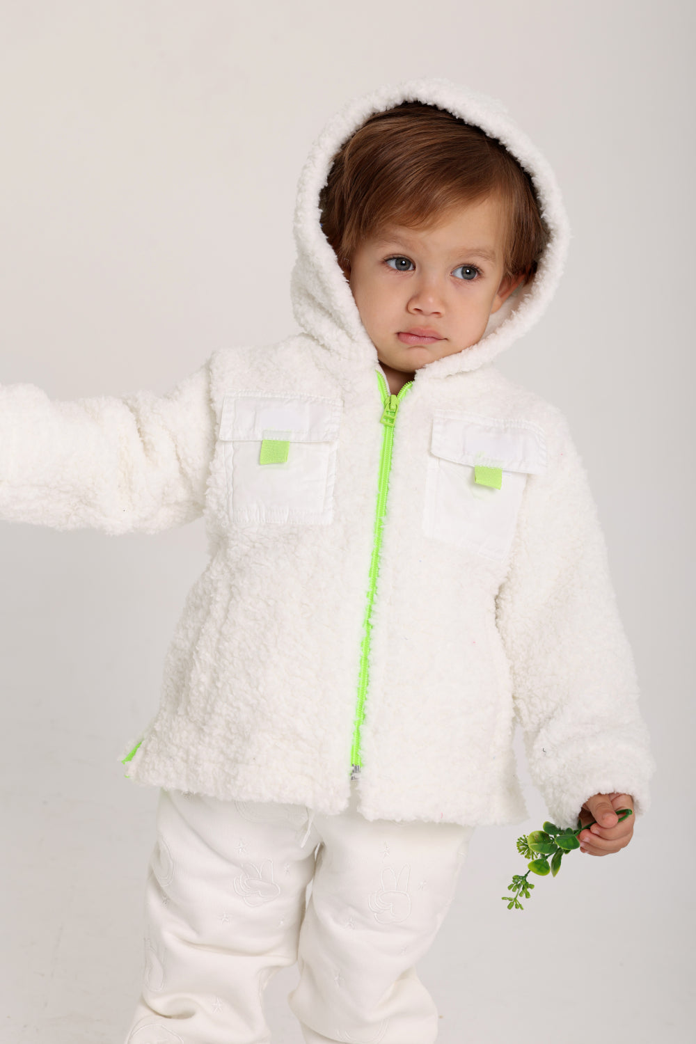 unisex baby fleeced teddy jacket – offwhite