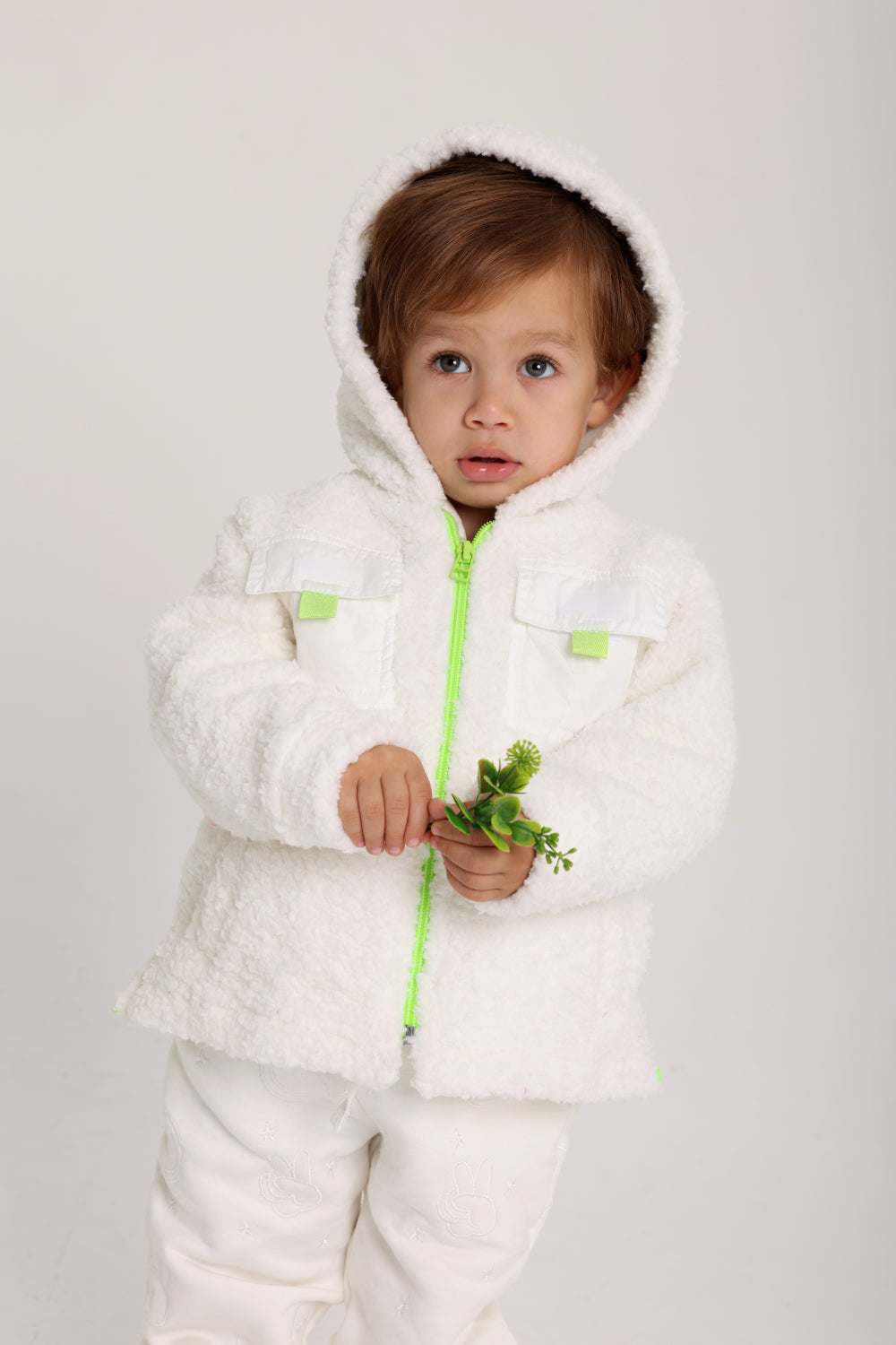 unisex baby fleeced teddy jacket – offwhite