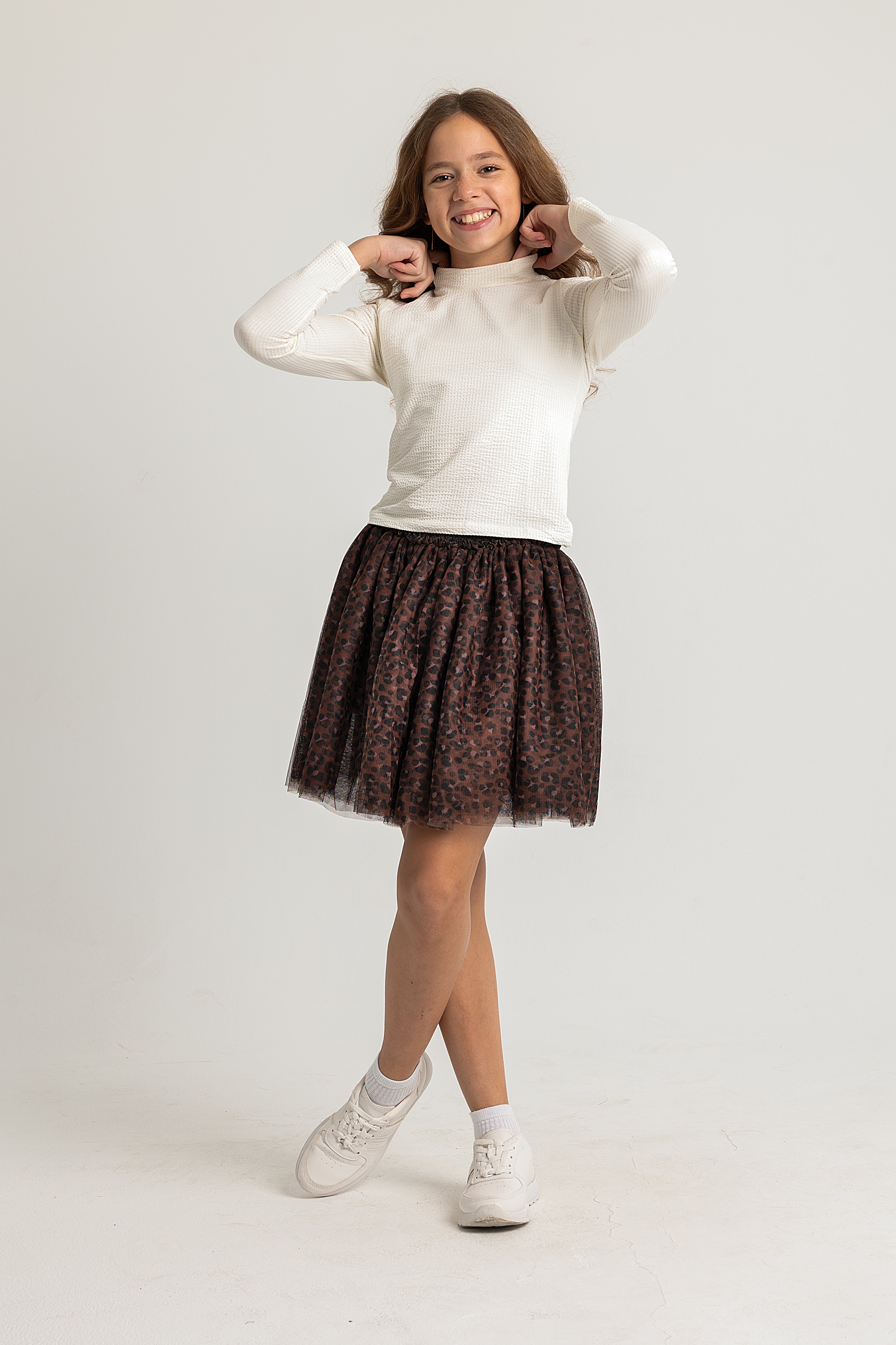 girls tulle skort – black & brown printed