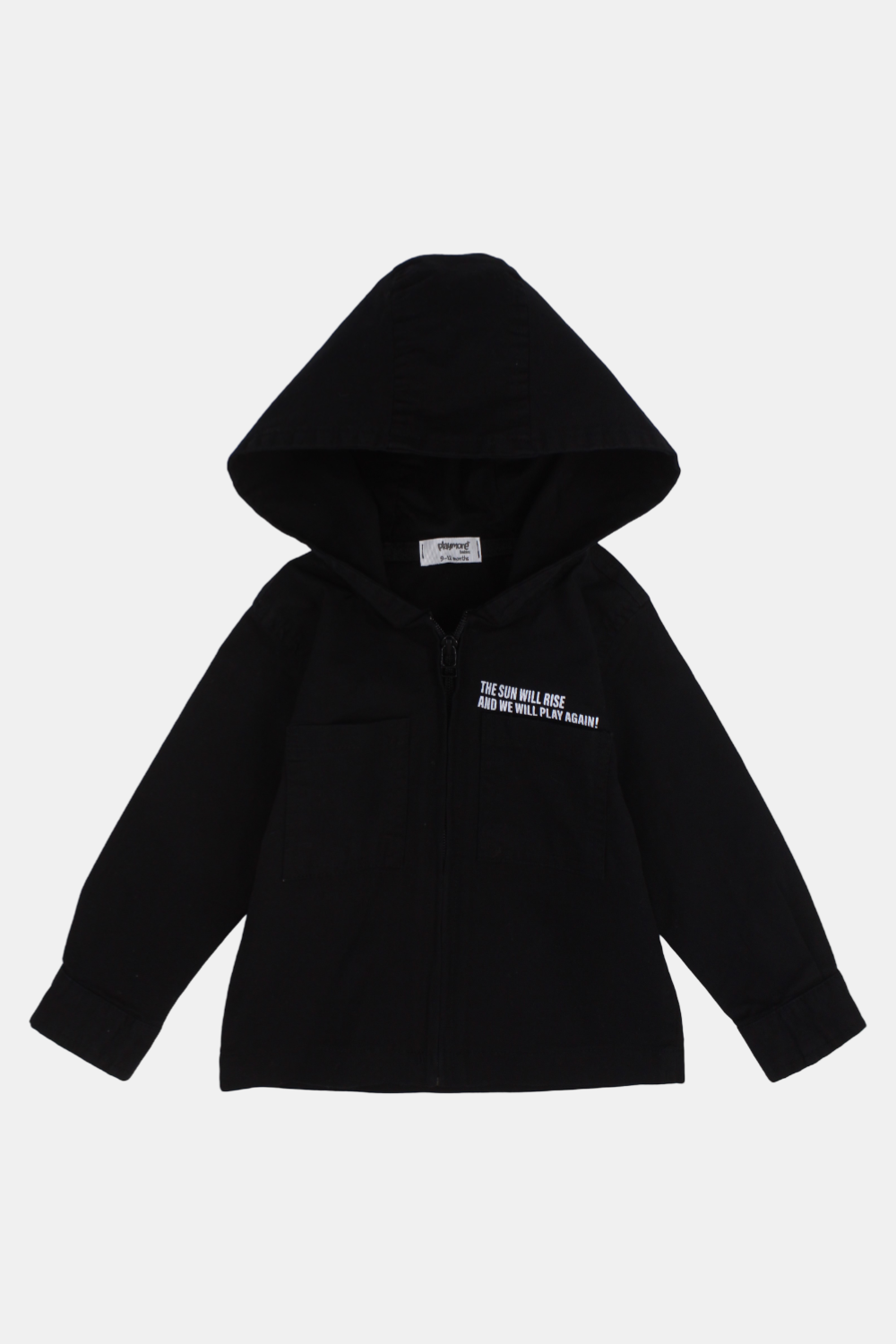 unisex baby gabardine jacket – black "the sun will rise"