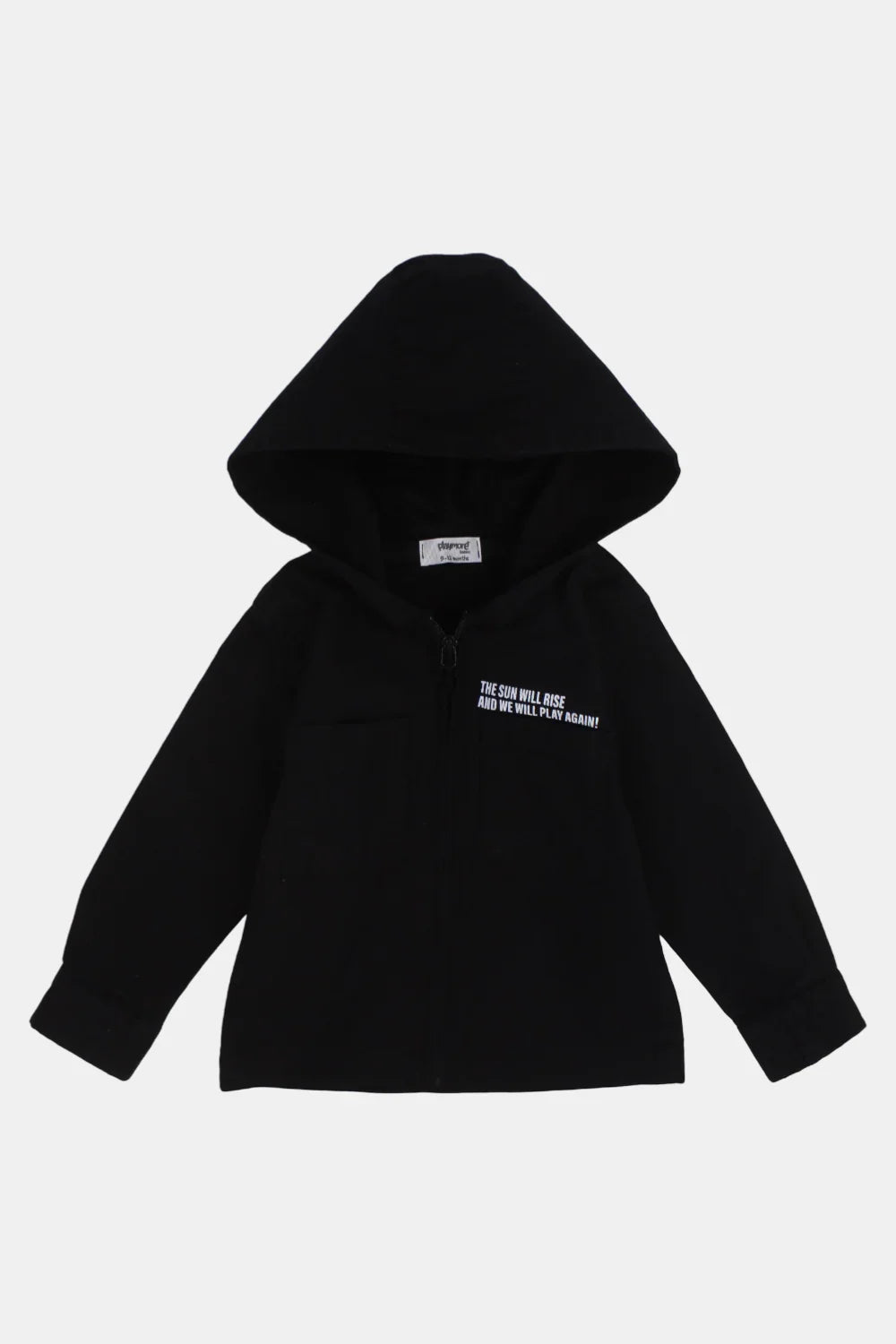 unisex baby gabardine jacket – black "the sun will rise" - playmore