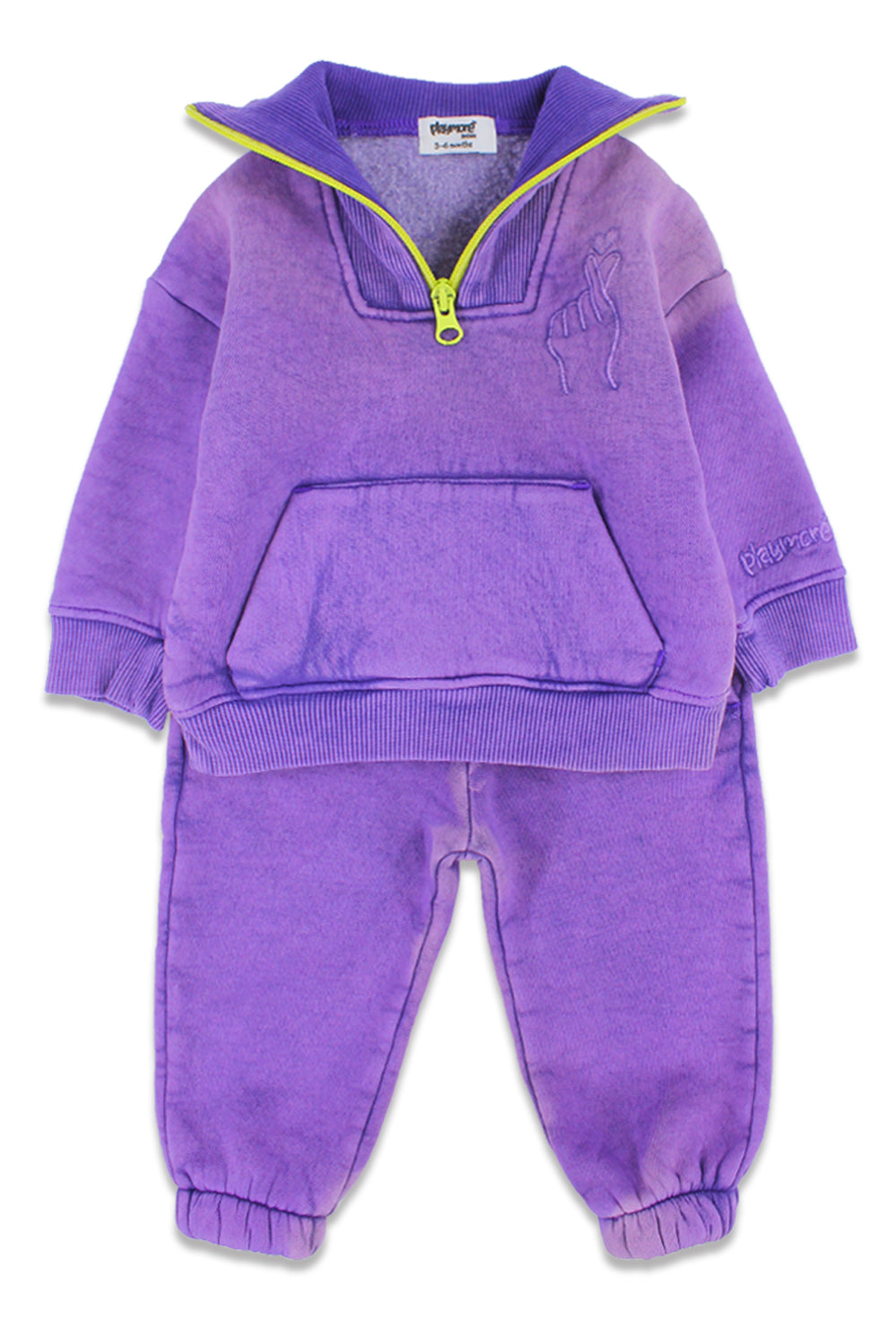 unisex baby purple washed cotton 2-piece outfit set – "quarter-zip comfort"