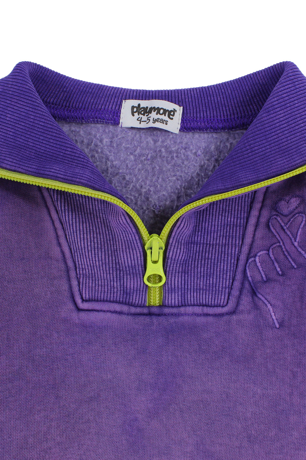 unisex purple washed cotton quarter zip sweatshirt – "ribbed collar"