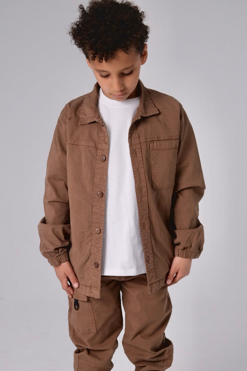 unisex "explore the outdoors" gabardine shirt – brown
