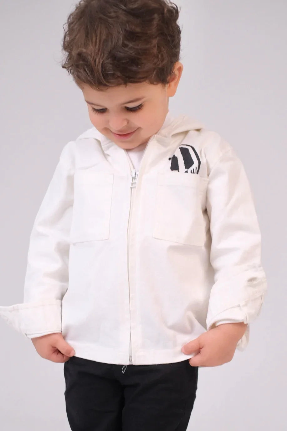 unisex baby gabardine jacket – offwhite - playmore