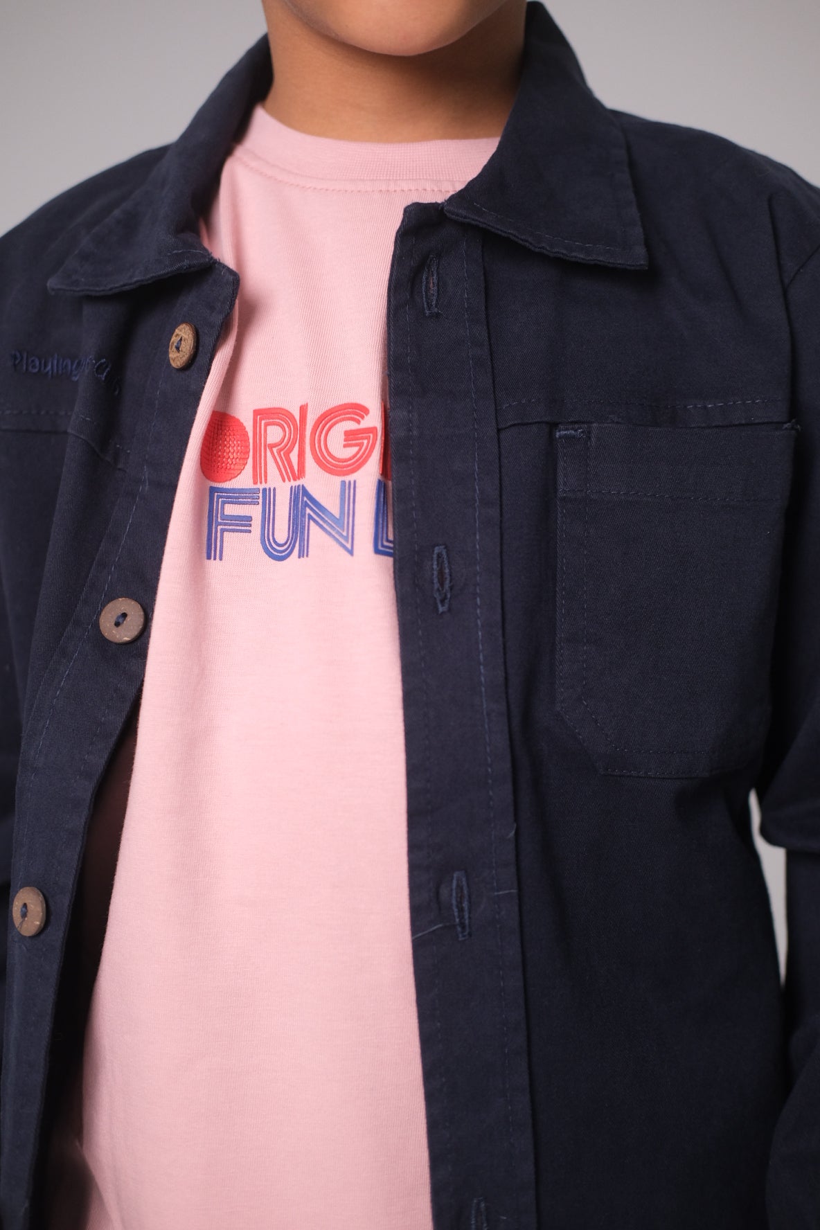 unisex baby "playing outdoors club" gabardine shirt – navy