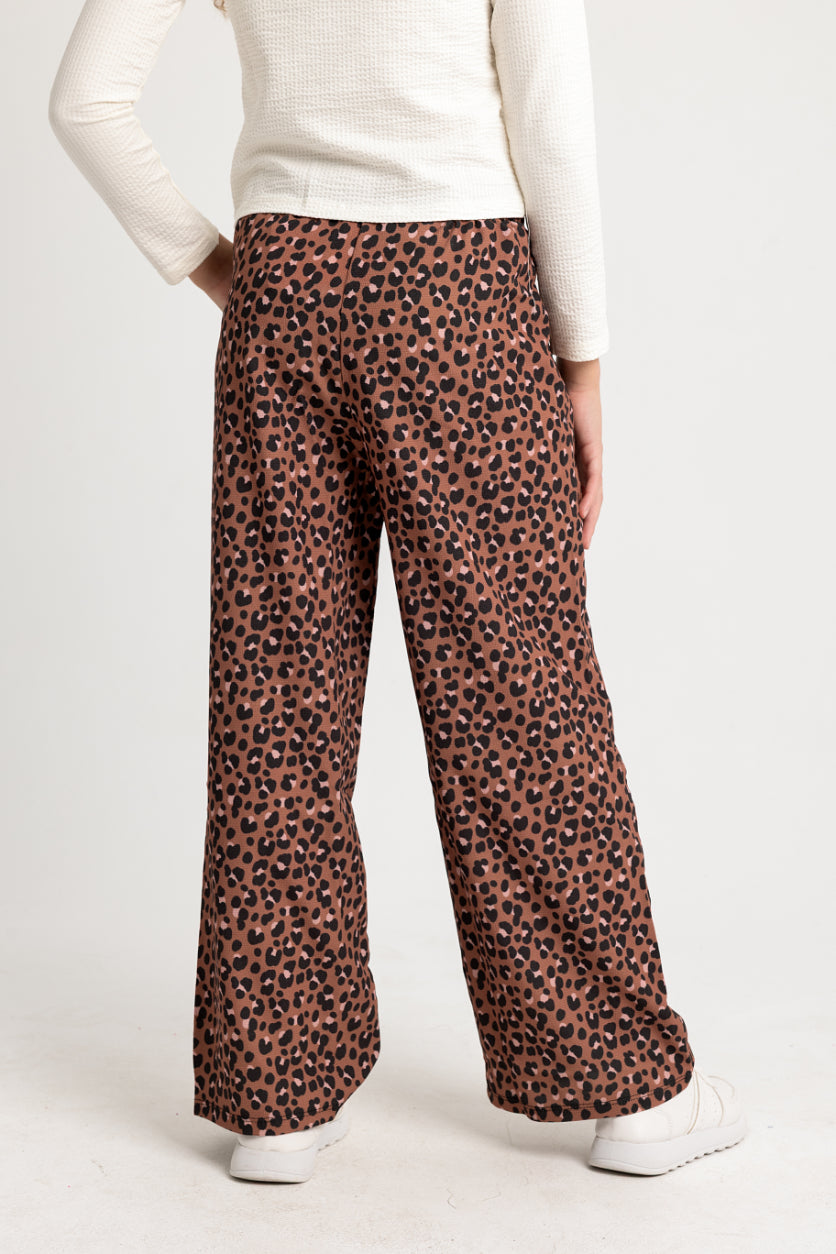 girls leopard-print polyester pants – brown