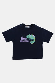 unisex baby navy "happy chameleon" cotton t-shirt - playmore
