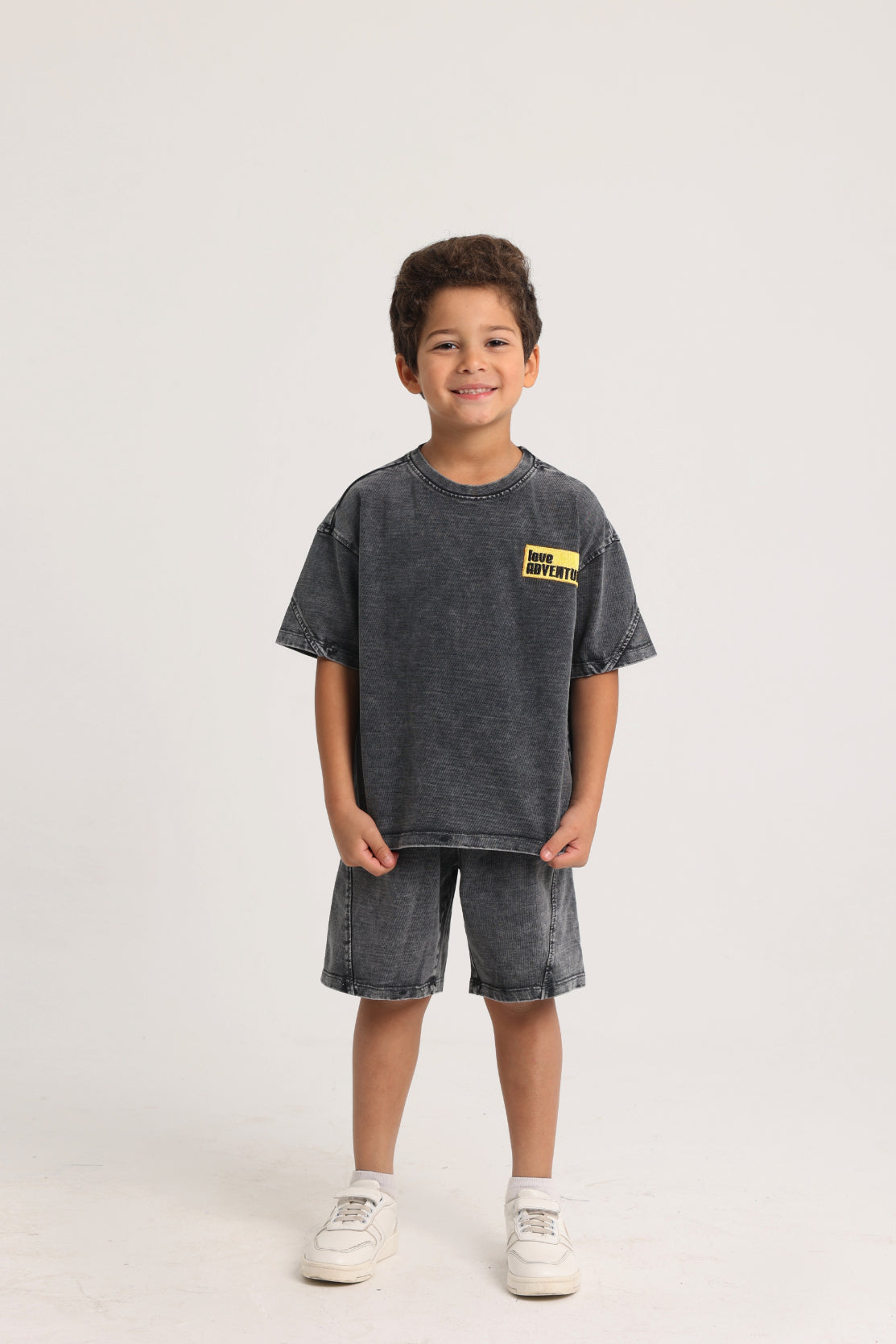 unisex kids cotton outfit set – dark grey "love adventure"