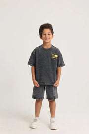 unisex kids cotton outfit set – dark grey "love adventure" - playmore