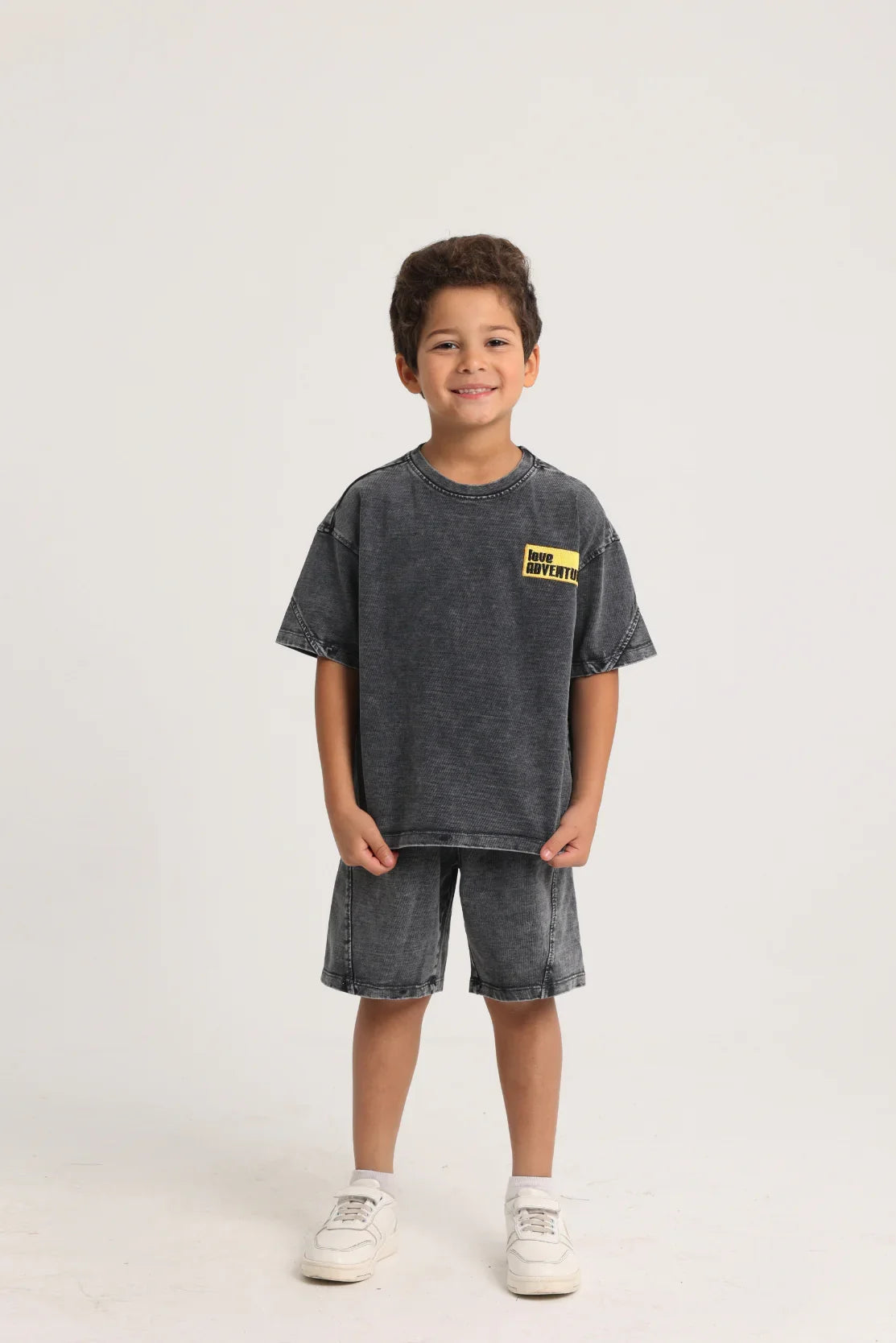 unisex kids cotton outfit set – dark grey "love adventure" - playmore