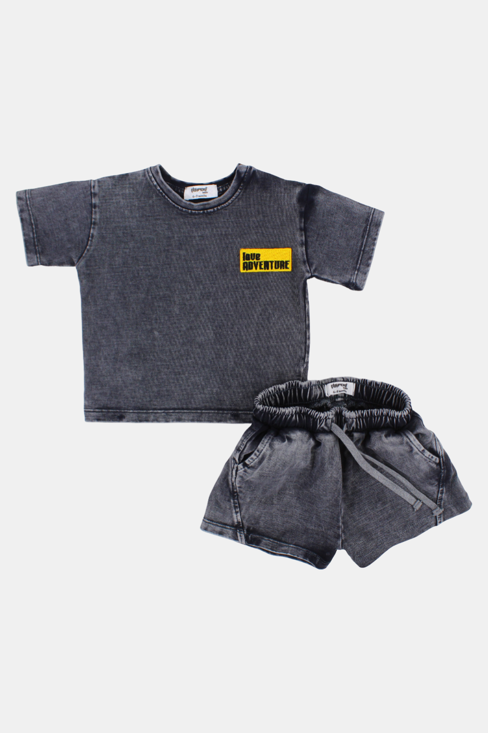 unisex baby outfit set dark grey "love adventure" short sleeves