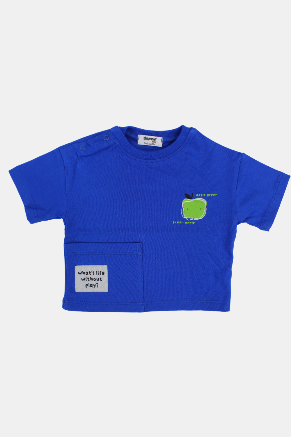 unisex baby cotton t-shirt – royal blue & apple green print