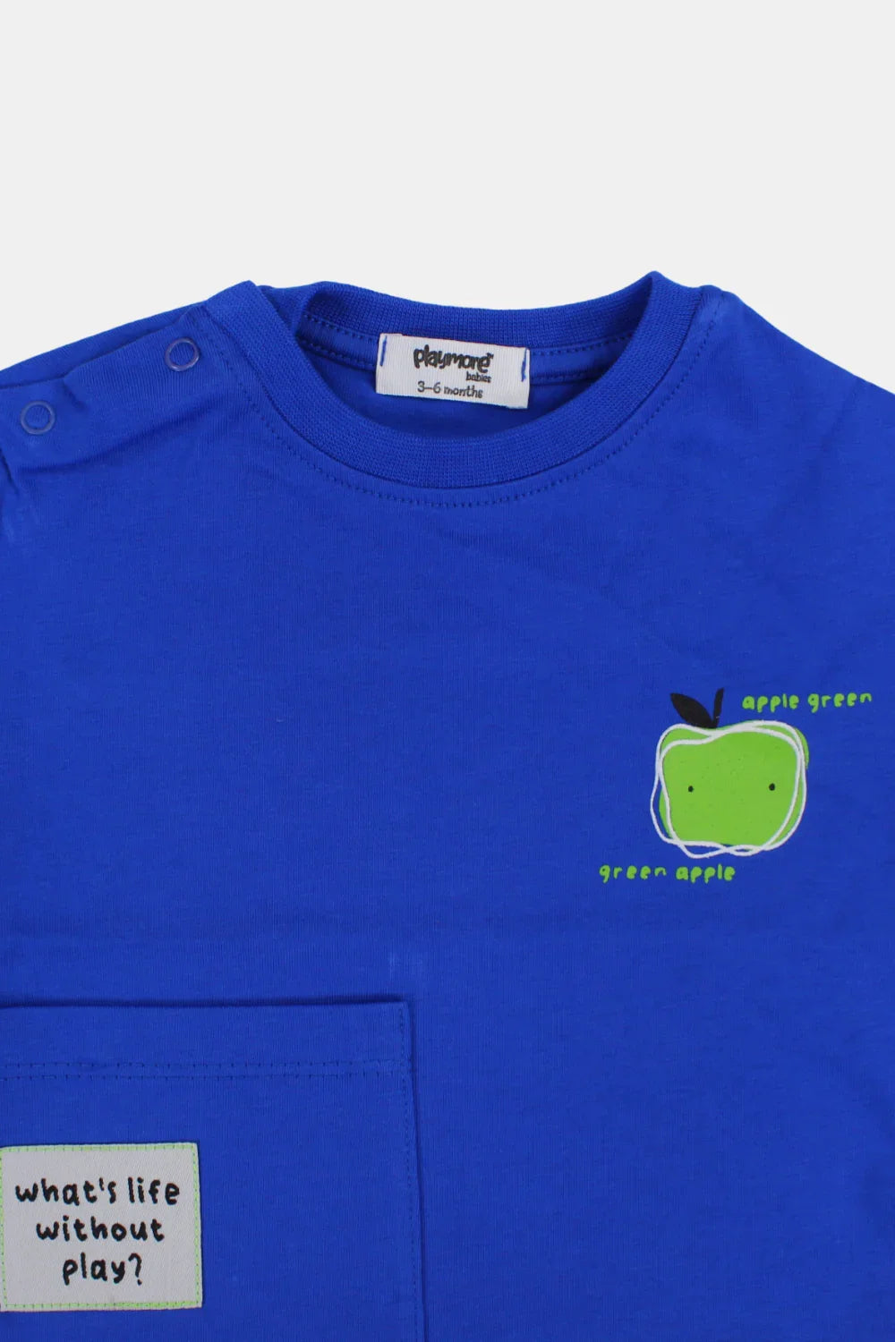 unisex baby cotton t-shirt – royal blue & apple green print - playmore