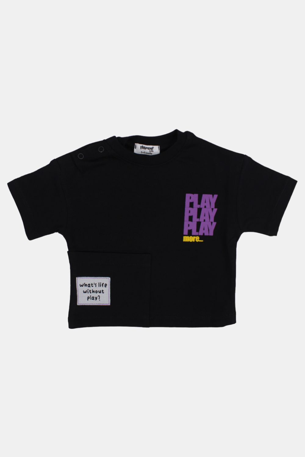 unisex baby cotton t-shirt – black "play more" print