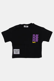 unisex baby cotton t-shirt – black "play more" print - playmore