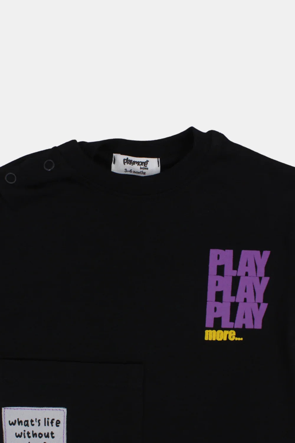 unisex baby cotton t-shirt – black "play more" print - playmore