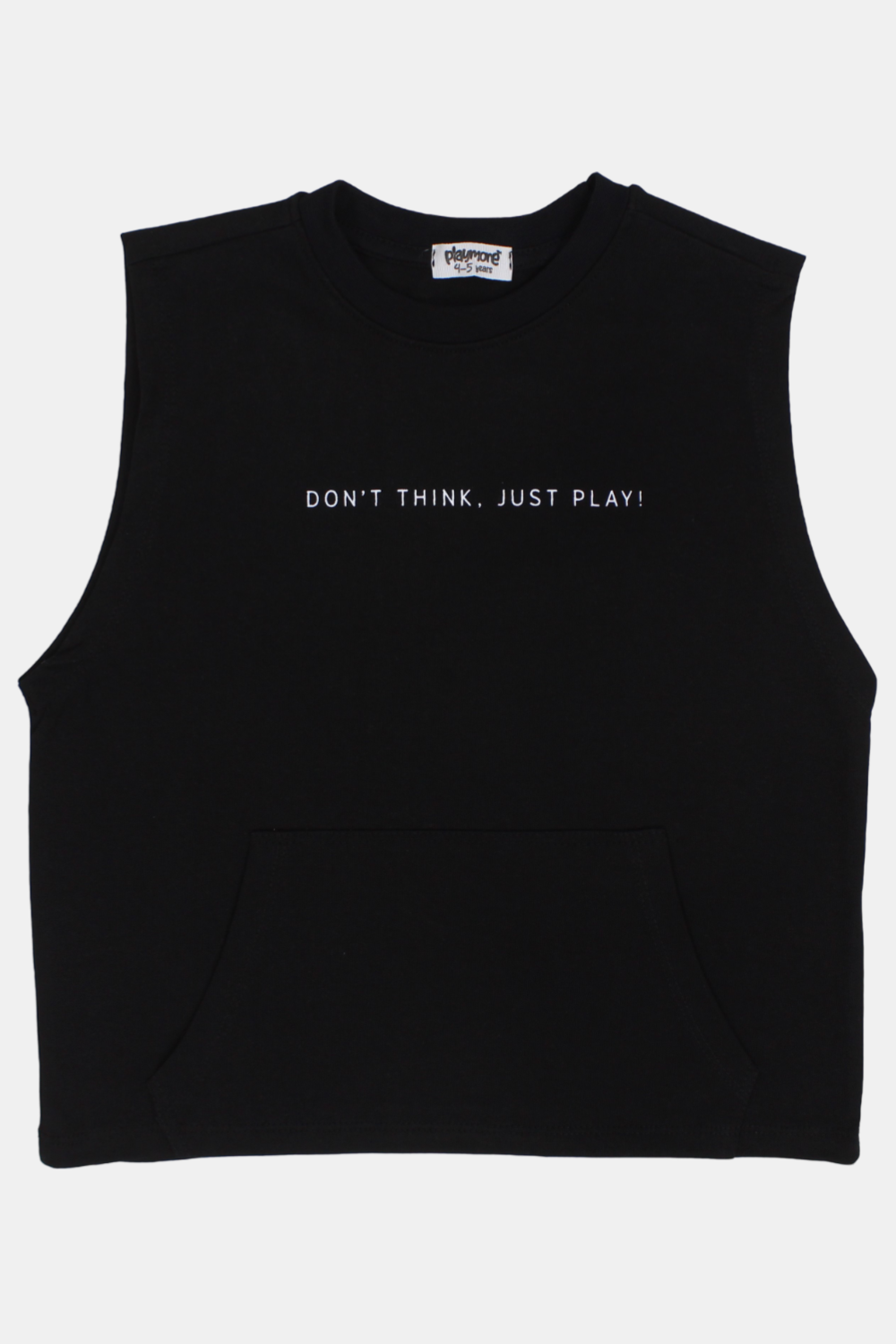 unisex kids cotton sleeveless t-shirt – black "don’t think just play"