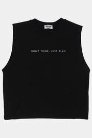 unisex kids cotton sleeveless t-shirt – black "don’t think just play"