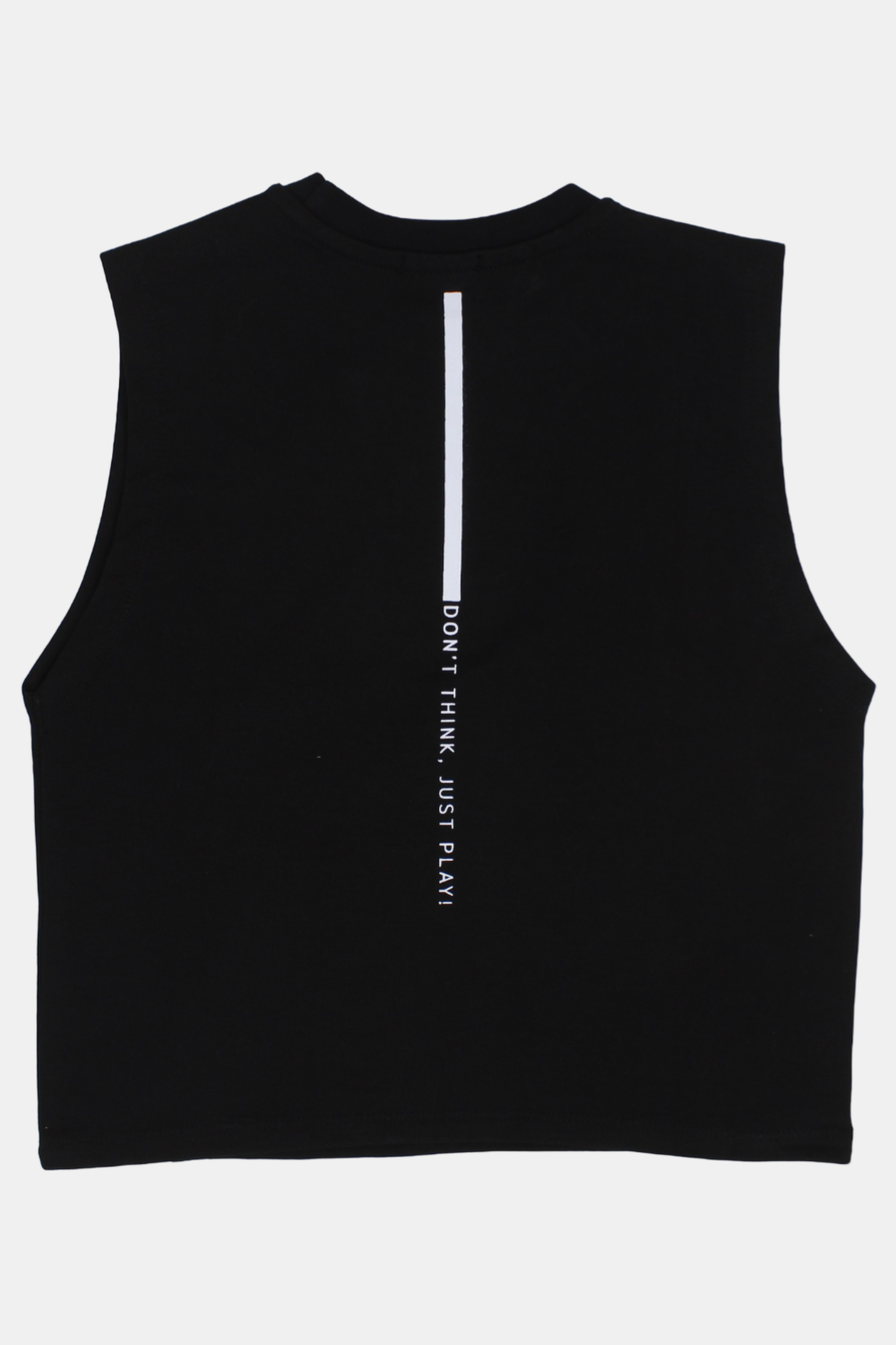 unisex kids cotton sleeveless t-shirt – black "don’t think just play"